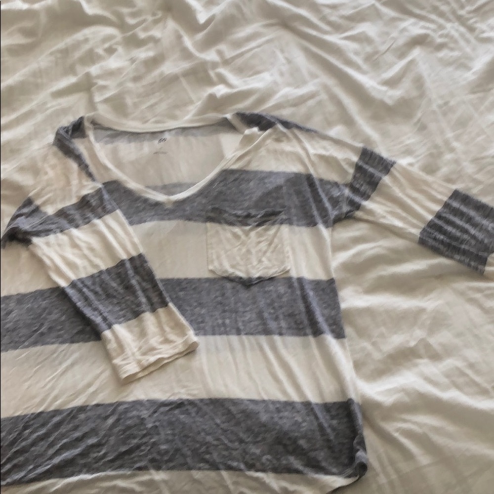 so grey and white striped half sleeve top